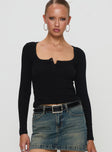 front view of model wearing Princess Polly Daphine Long Sleeve Top Black Full Sleeves Scoop Neck 