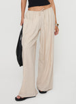 back view of model wearing Princess Polly Beach Comber Linen Pant Beige High Waisted Pants 