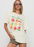 front view of model wearing Princess Polly Fruit Market Oversized Tee White Half Sleeves Crew Neck 