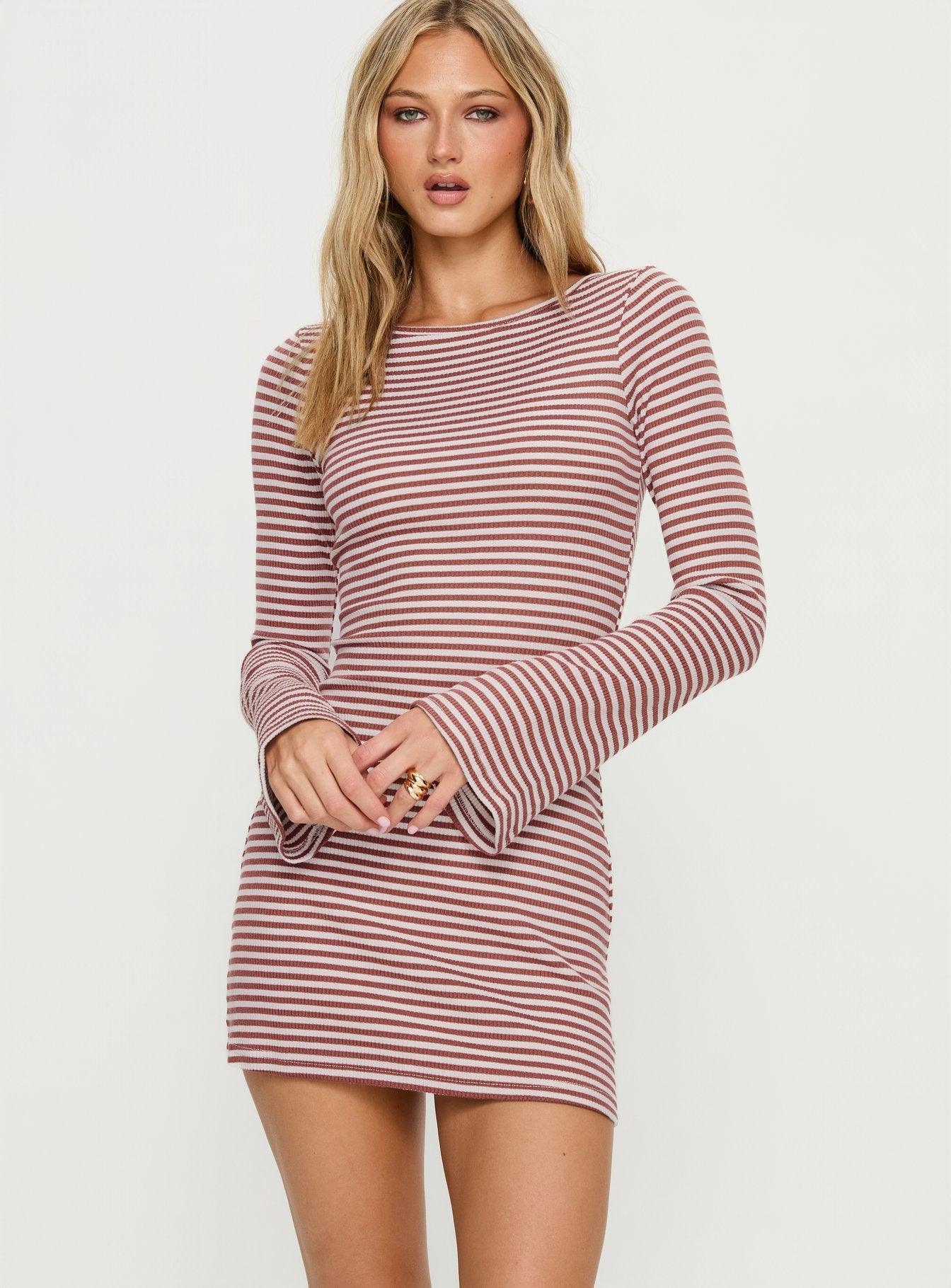 Bryanna Long Sleeve Mini Dress Cherry Stripe