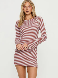 Bryanna Long Sleeve Mini Dress Cherry Stripe