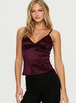 Lunetta Picot Trim Cami Top Burgundy