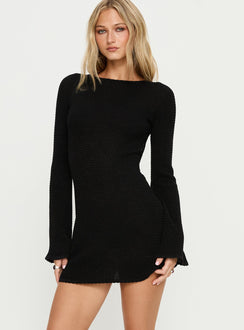 Rhapsody Long Sleeve Knit Mini Dress Black