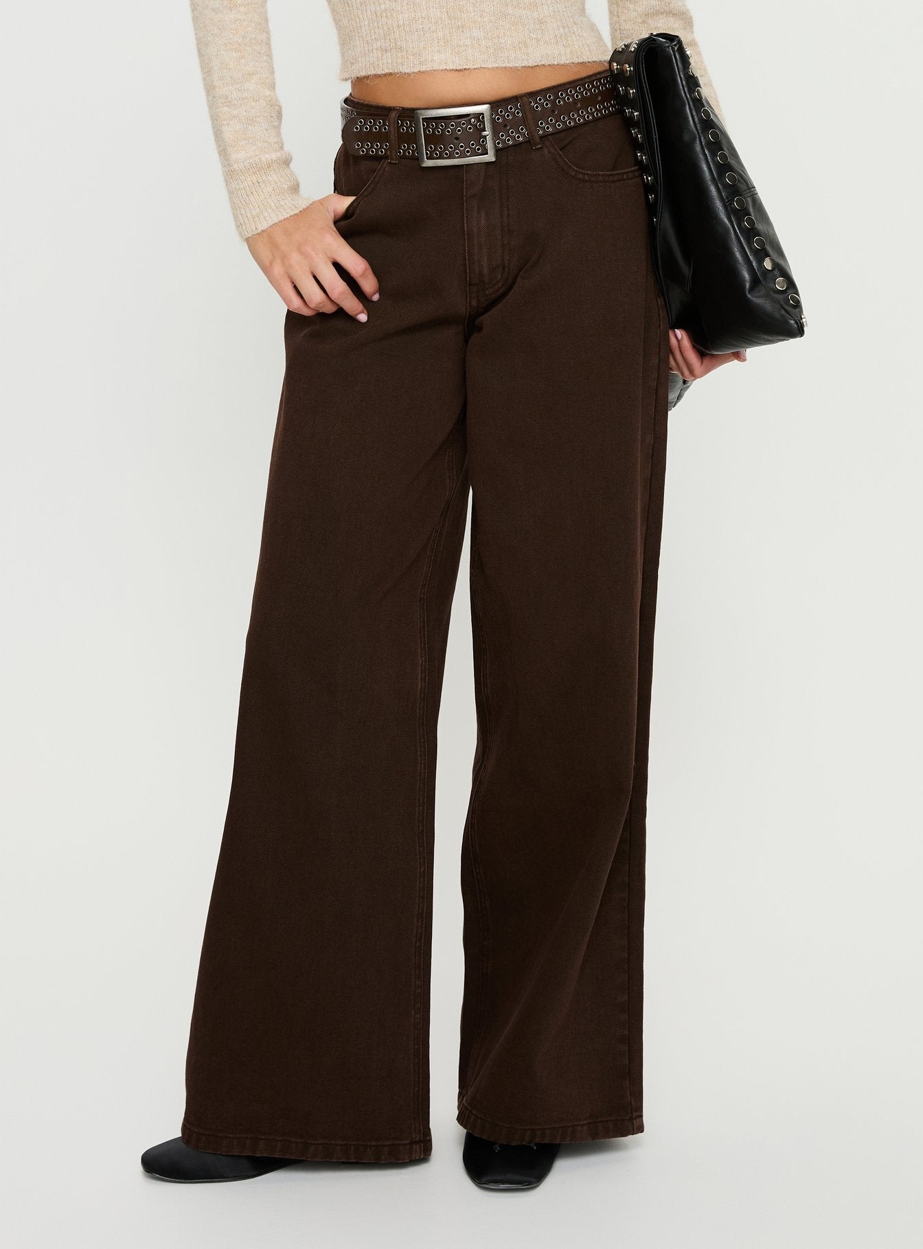 Naylor Mid Rise Wide Leg Jeans Brown | Princess Polly