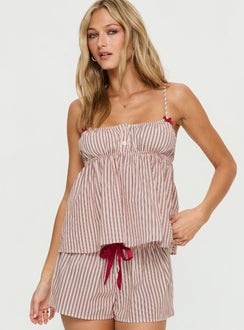 Chill Club Sleep Peplum Top Red / White Stripe