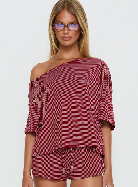Sugar Surge Off Shoulder Sleep Top Cherry Stripe