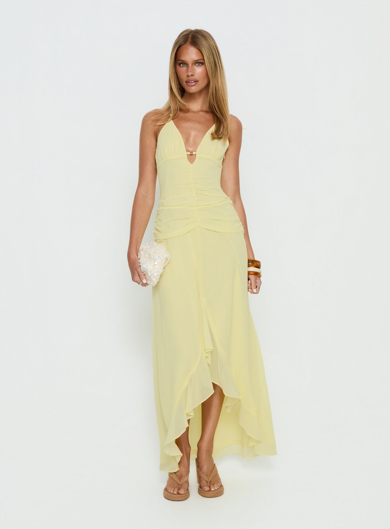 yellow halter maxi dress Pink Lily Crystal comfortable 100% cotton Mixing It Up Halter Maxi