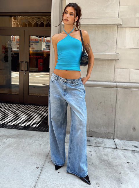 Naylor Mid Rise Wide Leg Jeans Light Wash Denim Light Blue Wash Tall