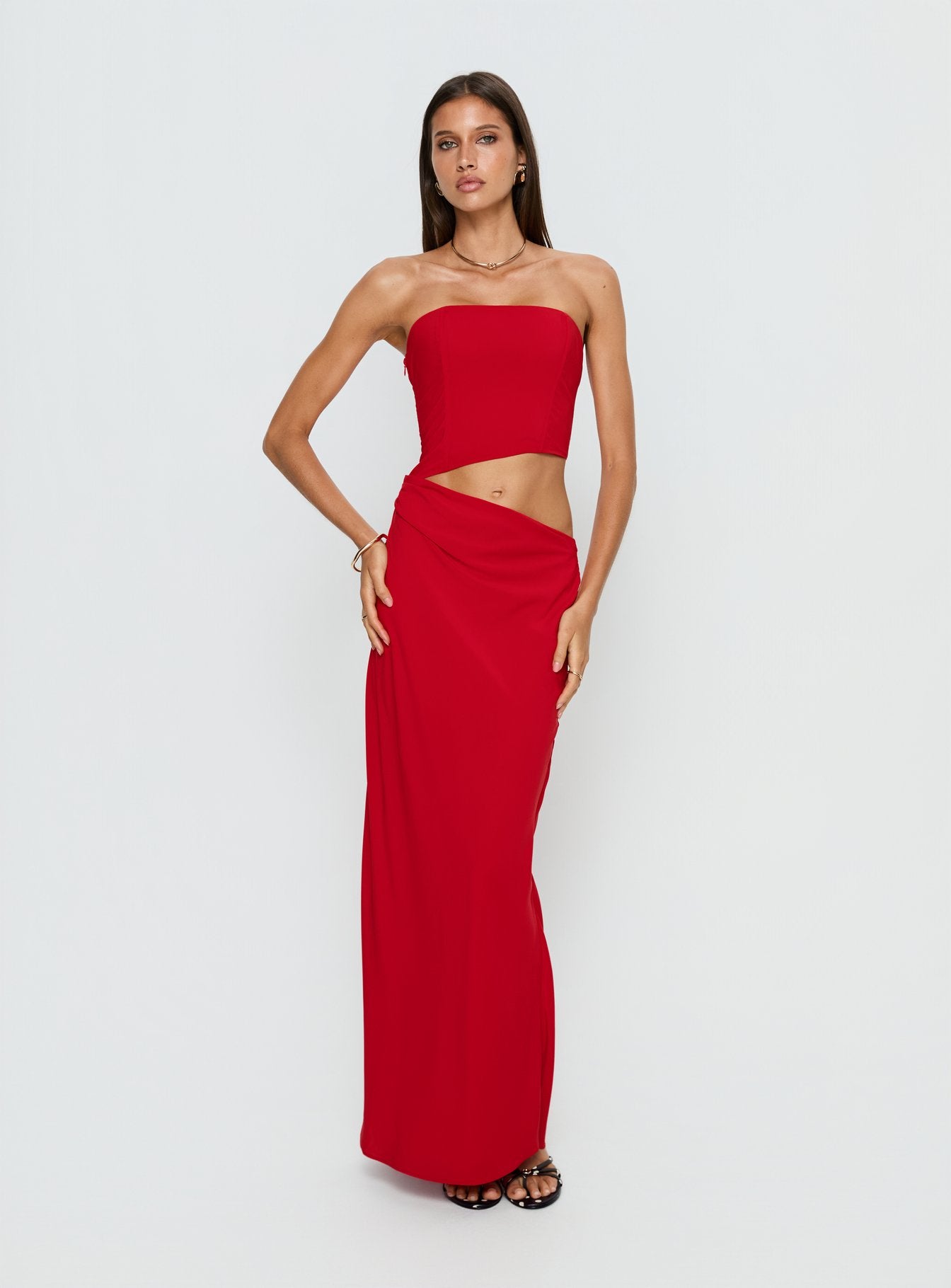 Jasira Strapless Drape Maxi Dress | Bold Red | Womens