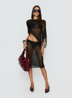   front view of model wearing Princess Polly Luminous Midi Skirt Black 