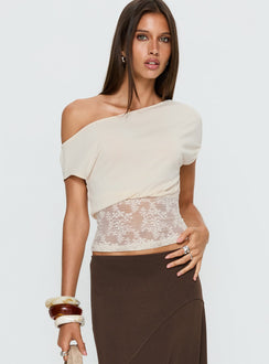 Marienna One Shoulder Lace Top Cream