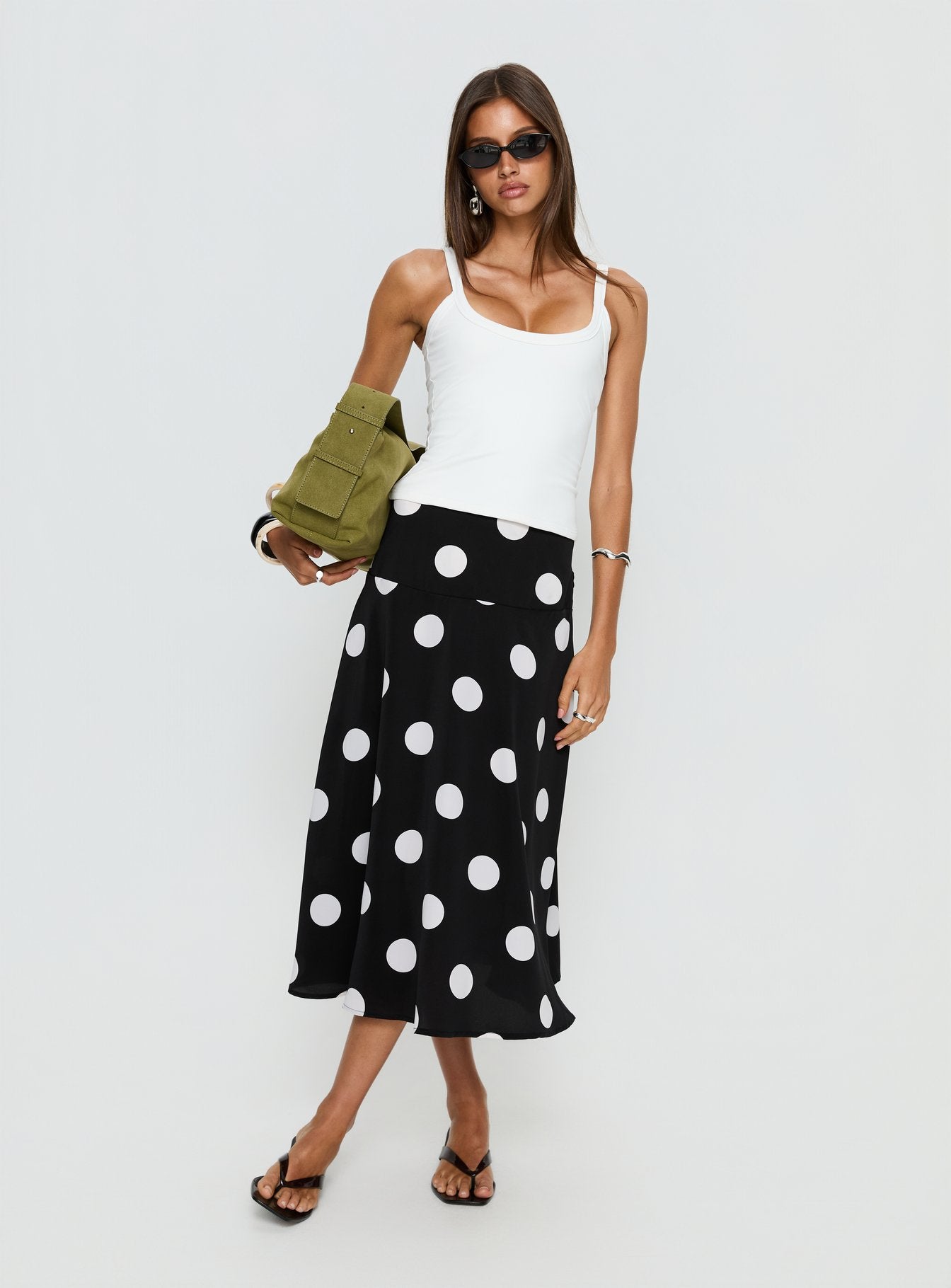 Picture It Midi Skirt Black Polka Dot | Princess Polly