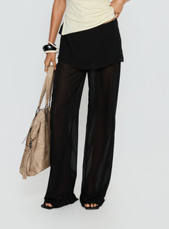 side view of model wearing Princess Polly Jaedon Chiffon Layered Pants Black Mid Rise Pants 