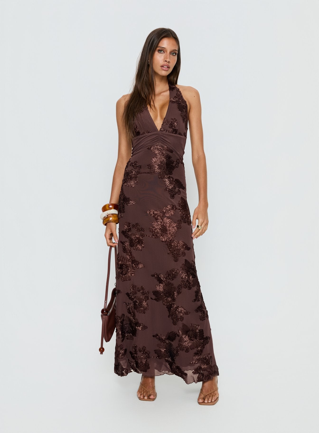Rousseau Halter Maxi Dress Espresso
