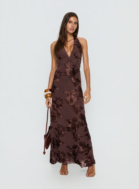 Rousseau Halter Maxi Dress Espresso