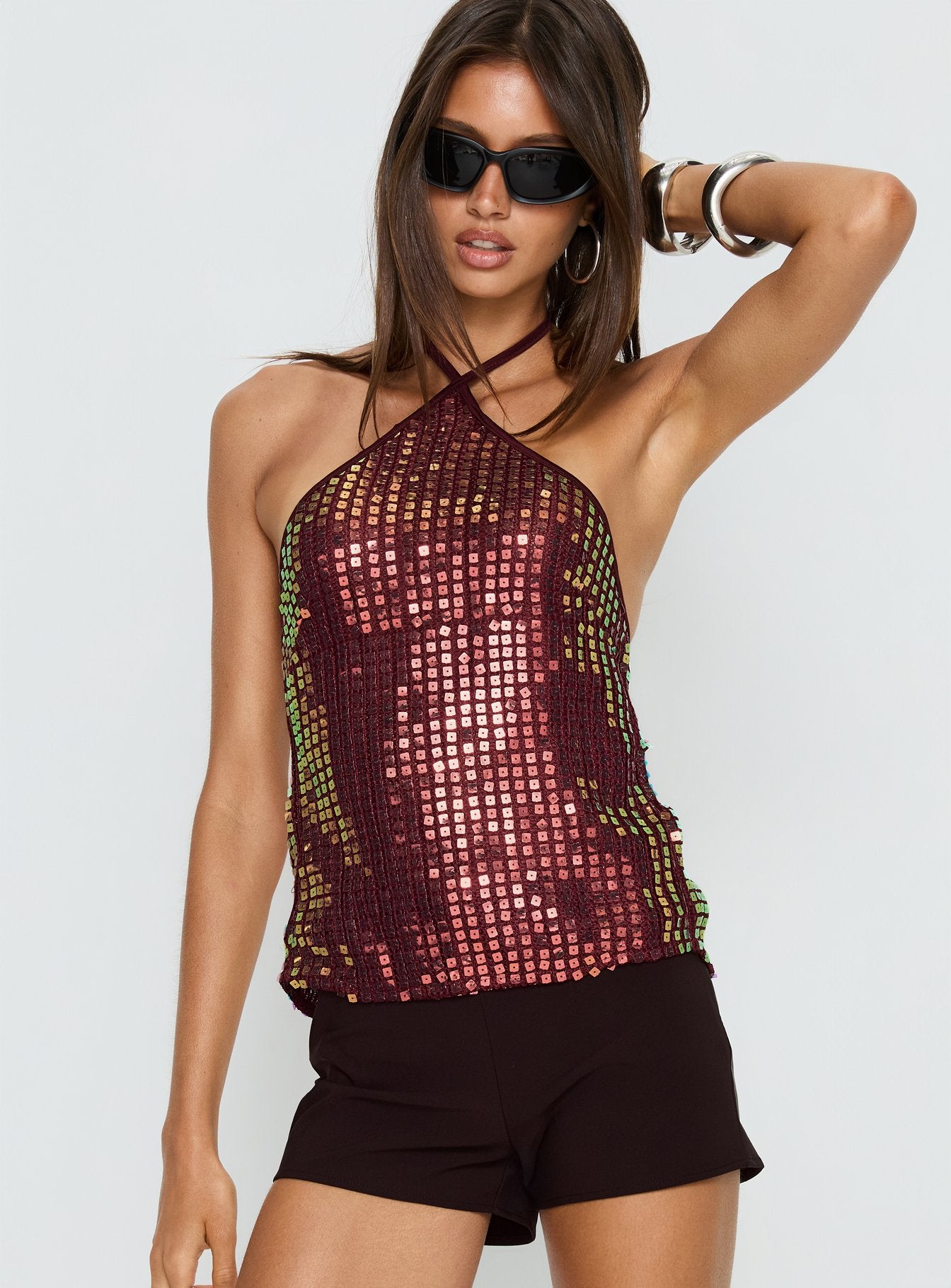 September Sunsets Halter Top Wine | Princess Polly