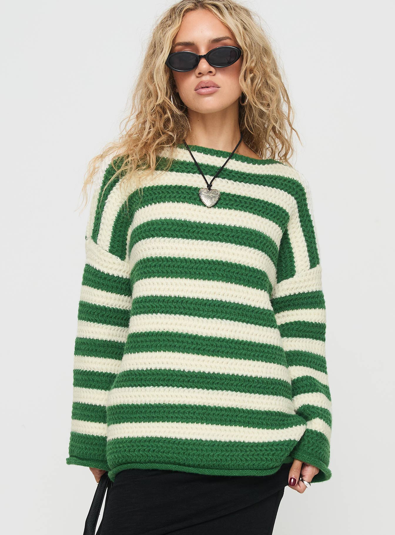 Brando knit sweater green / cream stripe