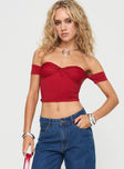 Off the shoulder top Twist bust detail, sweetheart neckline Good stretch, lined bust Princess Polly Lower Impact