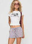 Striped shorts Low rise, elasticated waistband with tie fastening Non-stretch material, unlined  Princess Polly Lower Impact