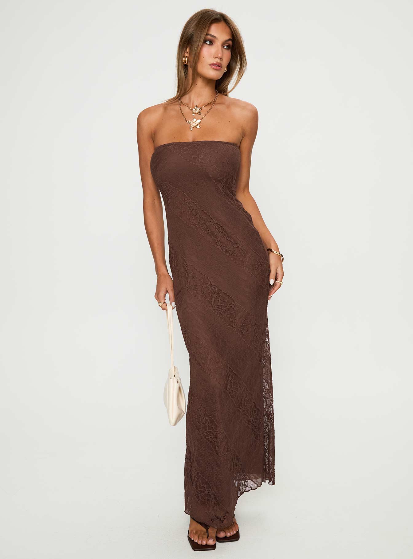 strapless chocolate brown dress Covia Strapless Maxi Dress