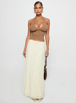   front view of model wearing Princess Polly Su Casa Low Waist Maxi Skirt Yellow Maxi 