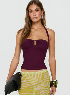 Cielo Mesh Halter Top Plum