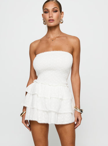 Sunkiss Frill Mini Dress White / Broderie