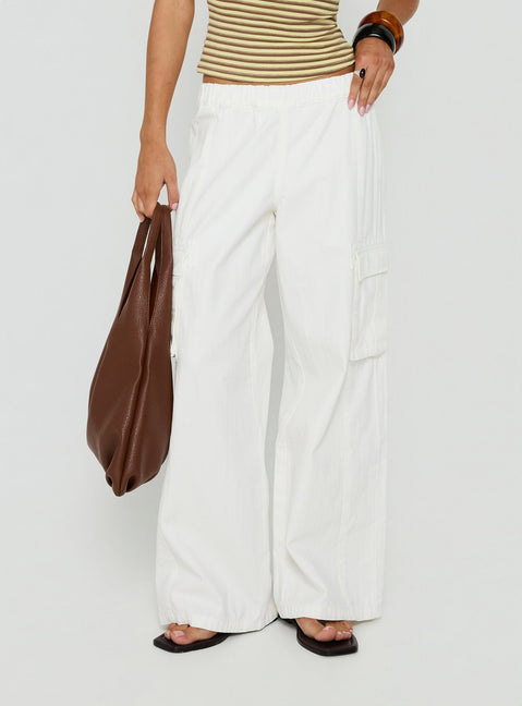Scarletta Ultra Wide Tie Waist Cargo Pants White
