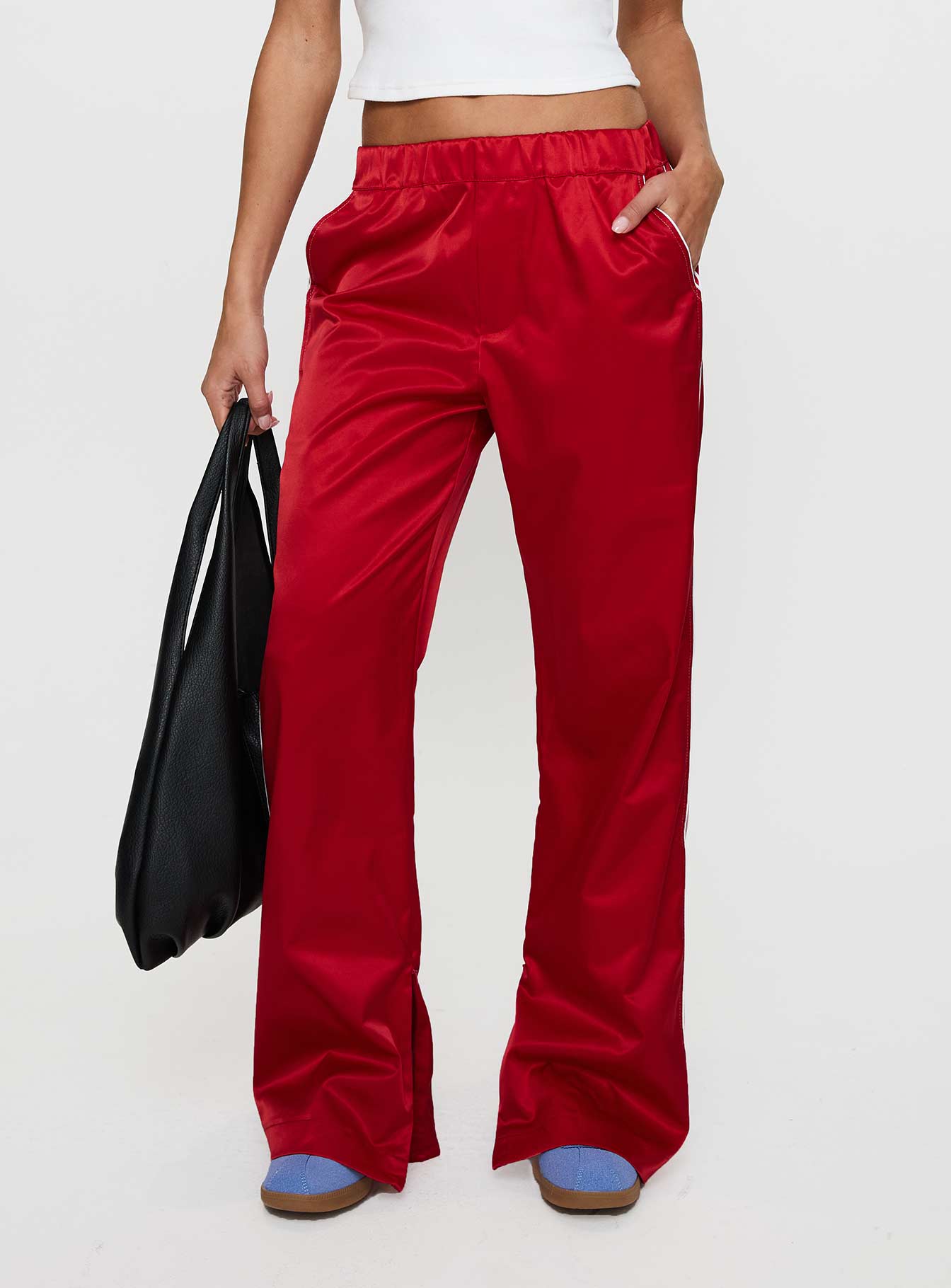 red satin dress pants Satin Wide Leg Trousers