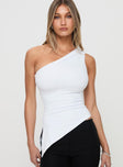 front view of model wearing Princess Polly Lunah One Shoulder Top White Sleeveless Asymmetric Neckline 