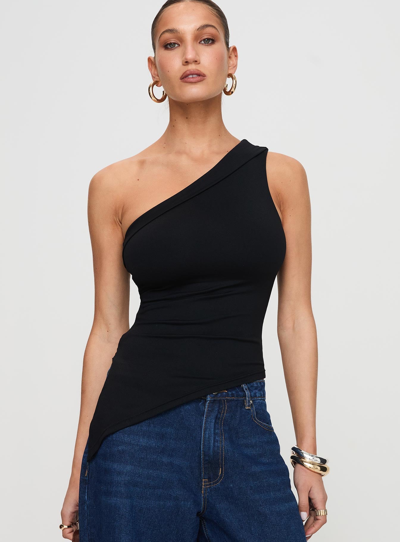 Lunah One Shoulder Top Black | Princess Polly