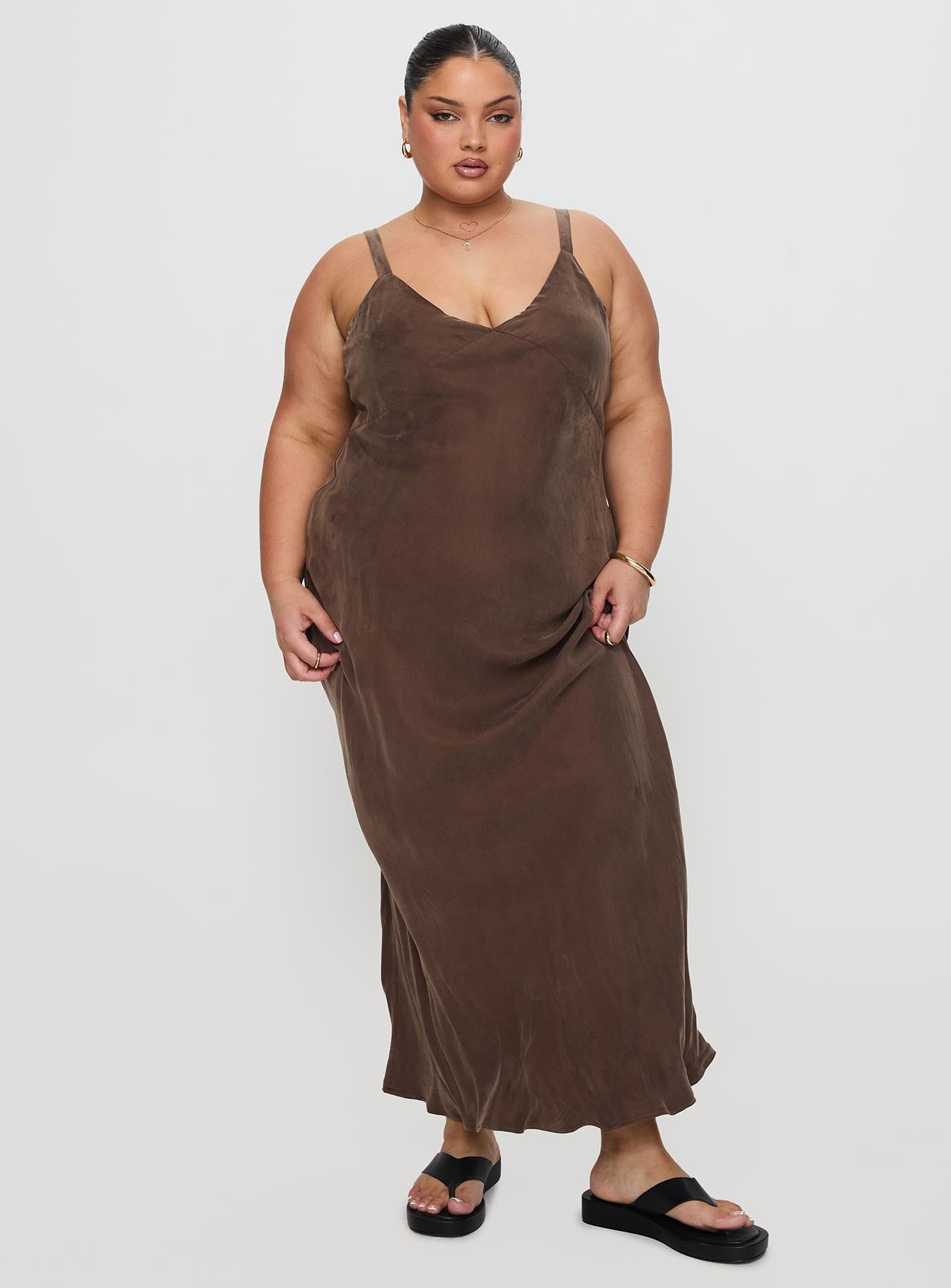 Laurette Maxi Dress Brown Curve | Princess Polly Laurette Maxi Dress Brown Curve | Princess Polly