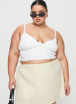 front view of model wearing Princess Polly Greyer Top White Curve Sleeveless Plunger 