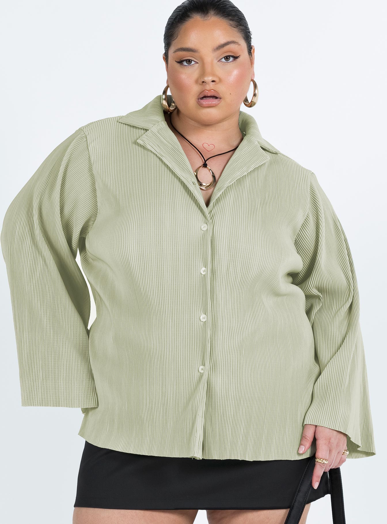 Louie Pleated Shirt Sage Curve