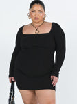 Princess Polly Square Neck  Denielle Mini Dress Black Curve