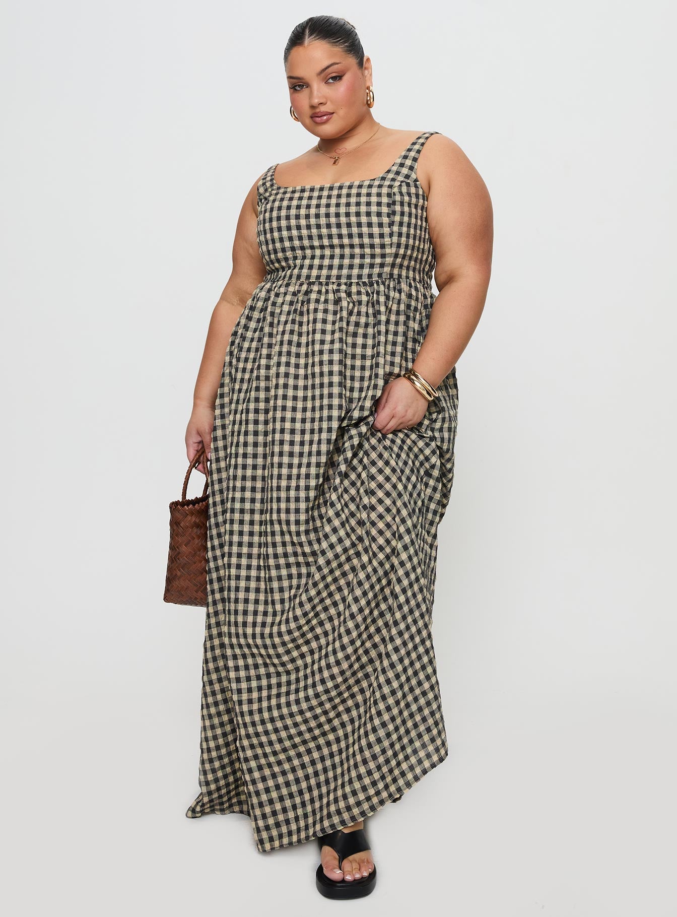 Cartmel Check Maxi Dress Black / Cream Curve Cartmel Check Maxi Dress Black / Cream Curve