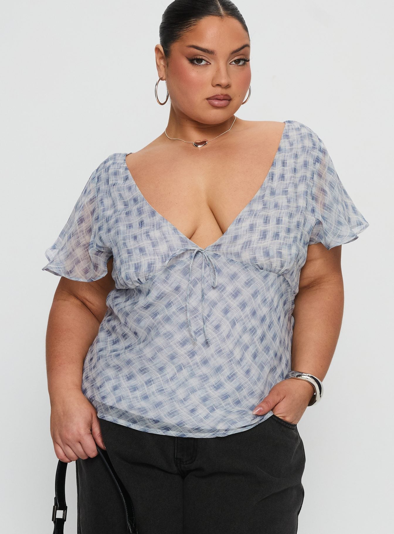 My Last Love Top Blue Check Curve | Princess Polly