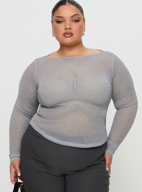 Crystal Clear Long Sleeve Mesh Top Silver | Princess Polly Crystal Clear Long Sleeve Mesh Top Silver | Princess Polly