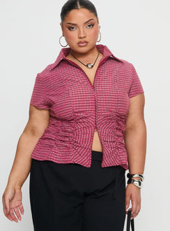 Meryn Ruched Top Red Check Curve