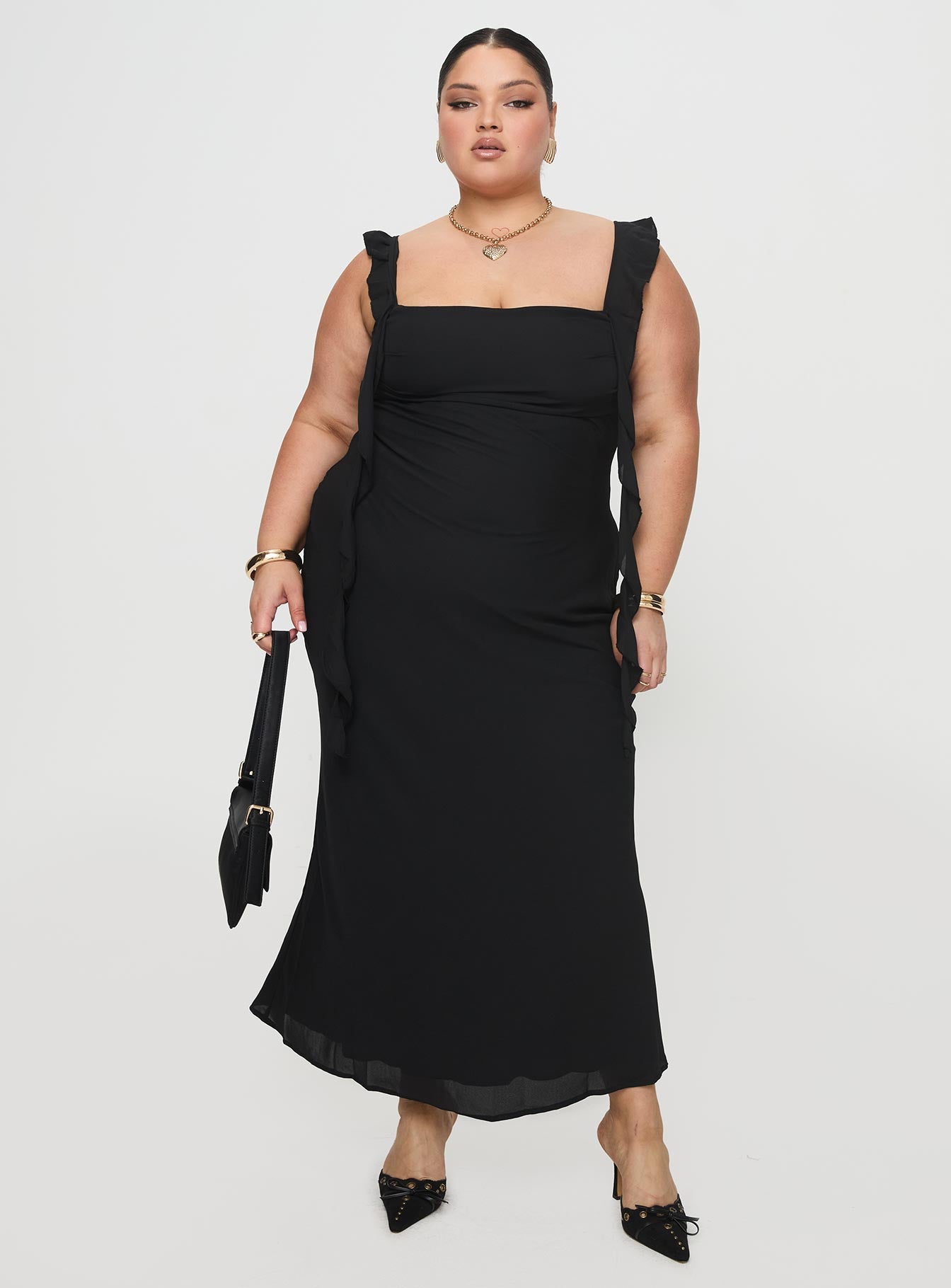 lanai maxi dress black Princess Polly Lanai chiffon drape detail maxi dress in black