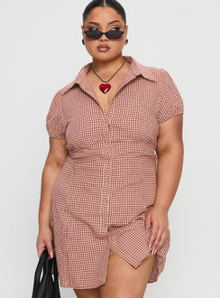 Kavira Tie Bust Shirt Dress Red Gingham Curve