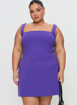 front view of model wearing Princess Polly Bombshell Mini Dress Purple Square Neck 