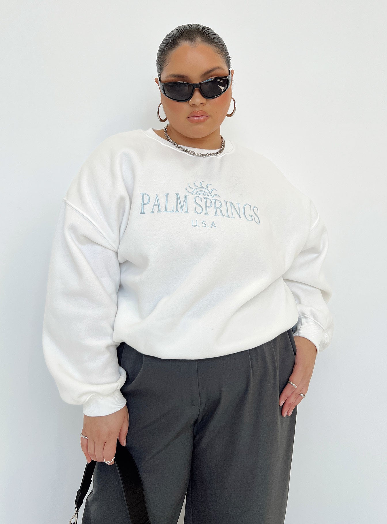 Palm springs sweatshirt white curve