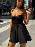 front view of model wearing Princess Polly Jacksonne Mini Dress Black Petite Square Neck 