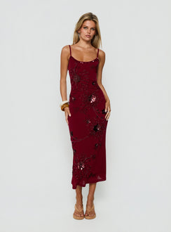 Daphie Beaded Midi Dress Burgundy