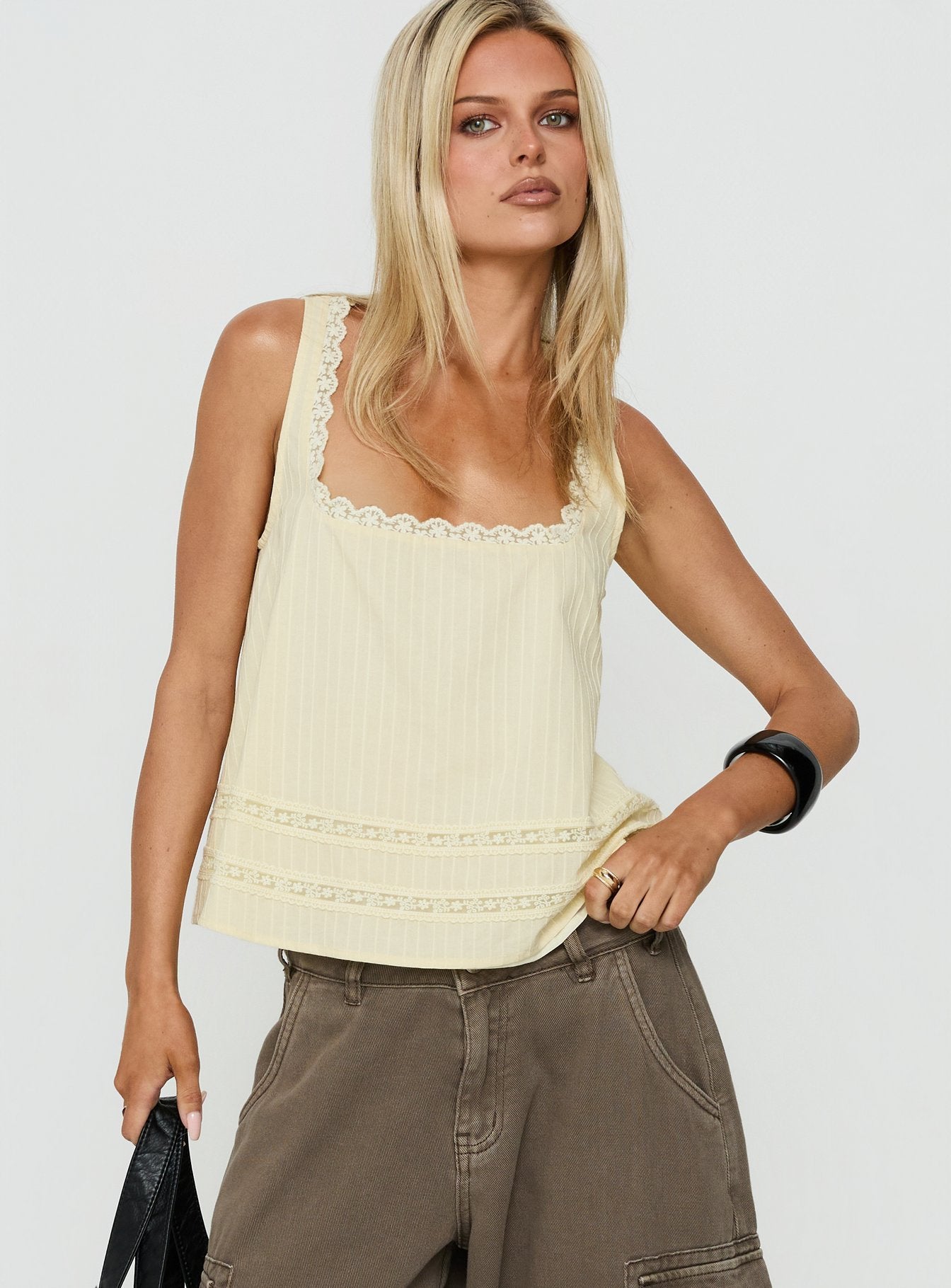Alanah Lace Trim Top Lemon | Princess Polly