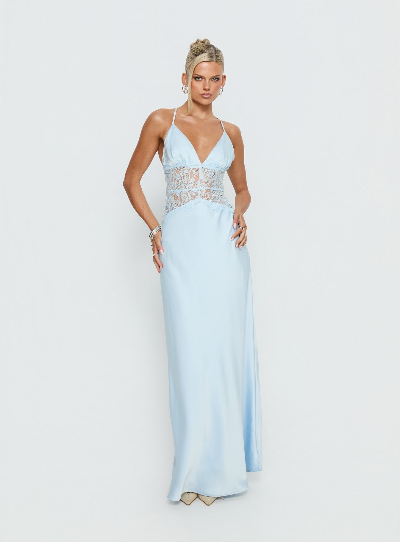 Klairee Halter Lace Maxi Dress Icy Blue | Princess Polly Klairee Halter Lace Maxi Dress Icy Blue | Princess Polly
