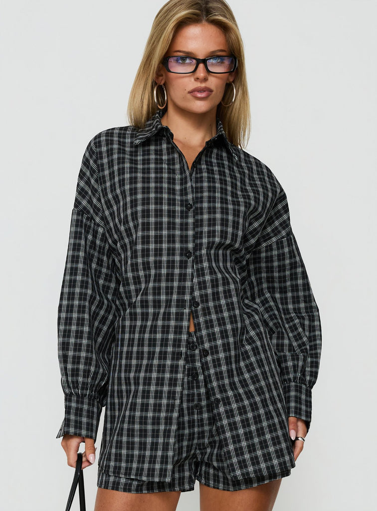 Quiny Long Sleeve Shirt Blue Check | Princess Polly