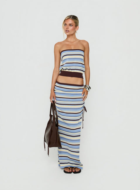 Osamie Knit Drawstring Maxi Skirt Multi Stripe