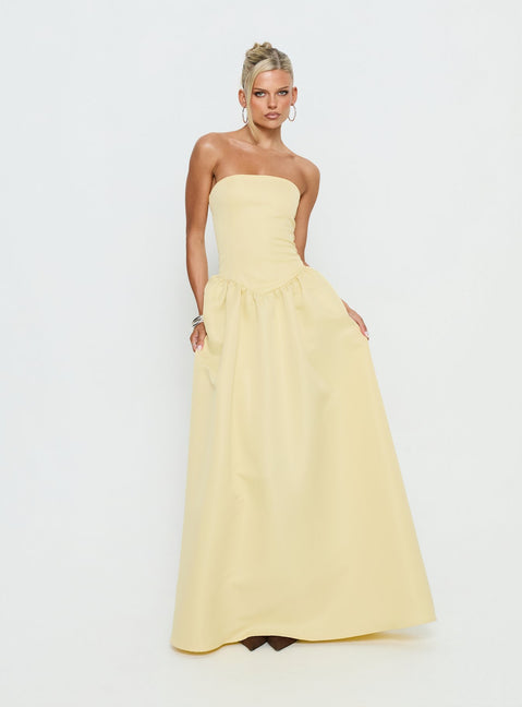 Soft Bloom Drop Waist Strapless Maxi Dress | Yellow | Womens | Princess Polly Soft Bloom Drop Waist Strapless Maxi Dress | Yellow | Womens | Princess Polly